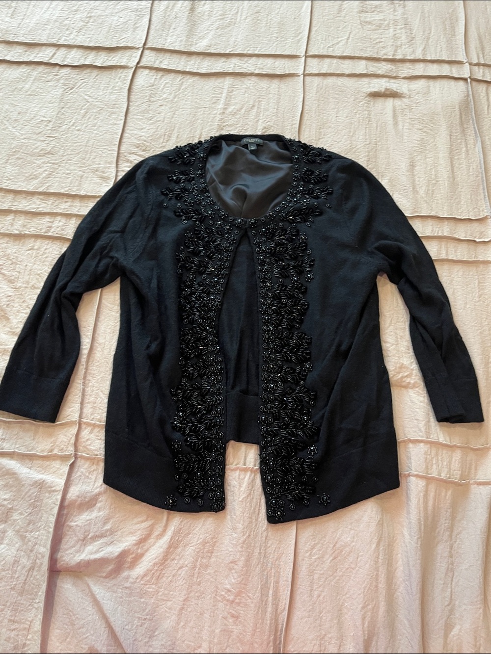 Talbots Black Beaded Open-Front Cardigan